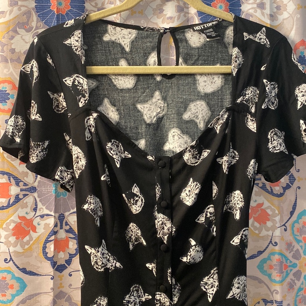 Hot Topic Black Dress with White Cat Print